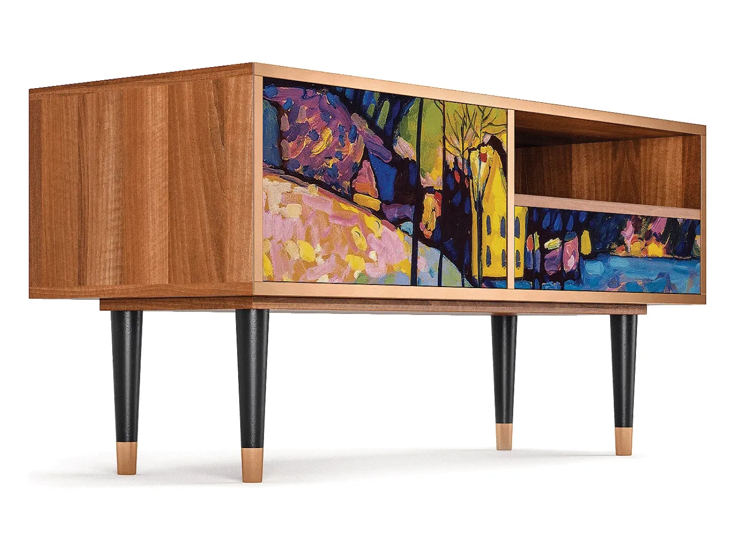 Móvel De Tv* Mueble de TV - 115х59х48 cm - T3 - Winter Landscape, Nogueira Castanho