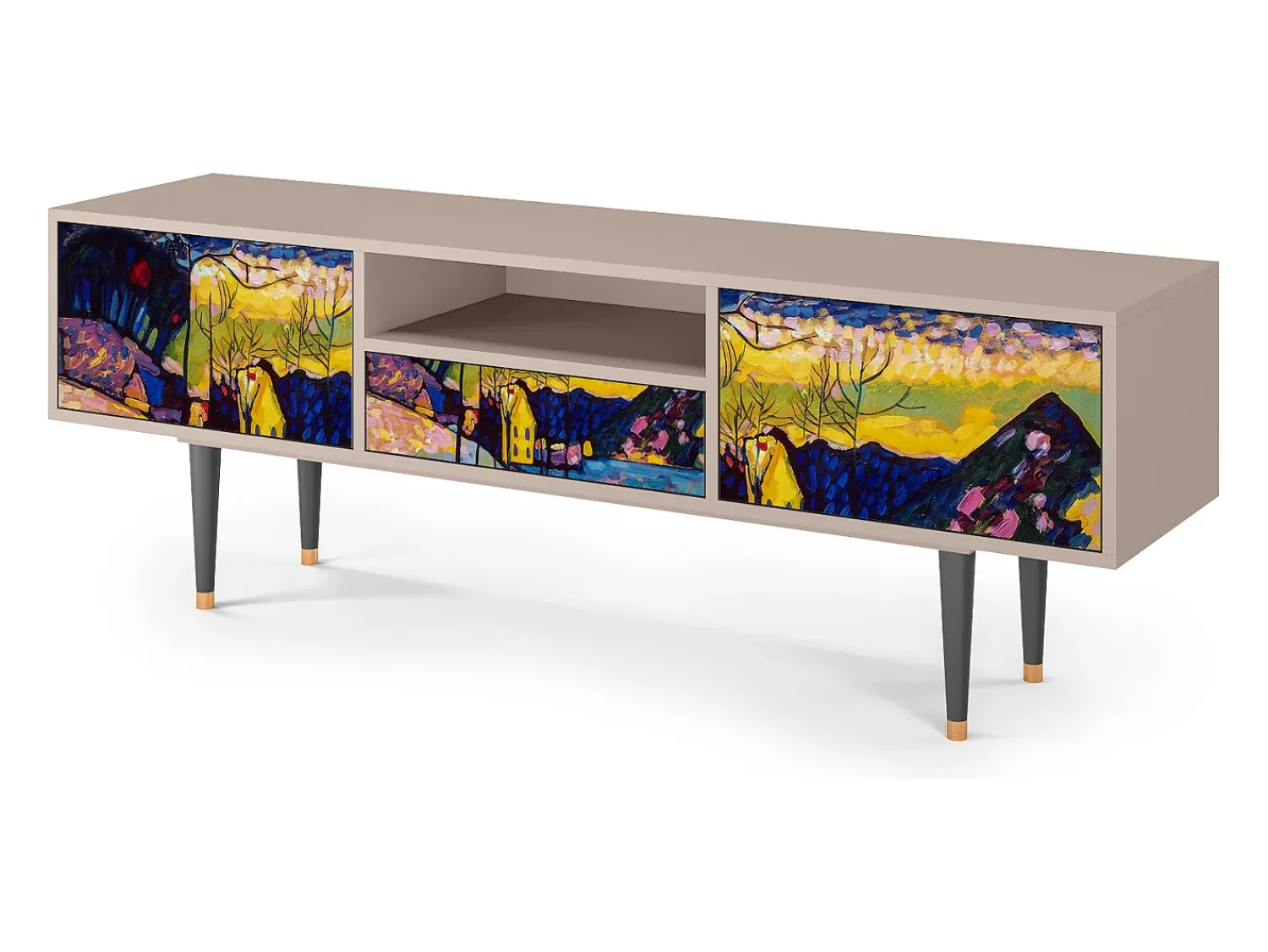Móvel De Tv* Mueble de TV - 170х59х41 cm - T6 - Winter Landscape, Areia Bege