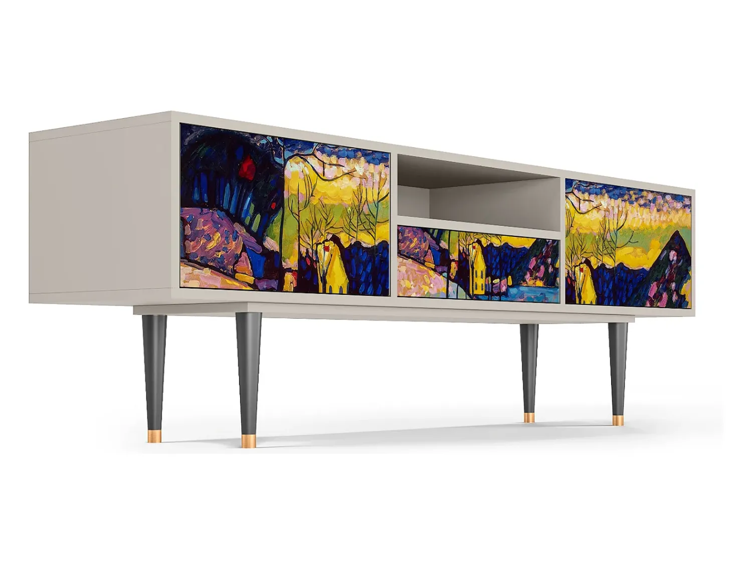 Móvel De Tv* Mueble de TV - 170х59х41 cm - T6 - Winter Landscape, Areia Bege