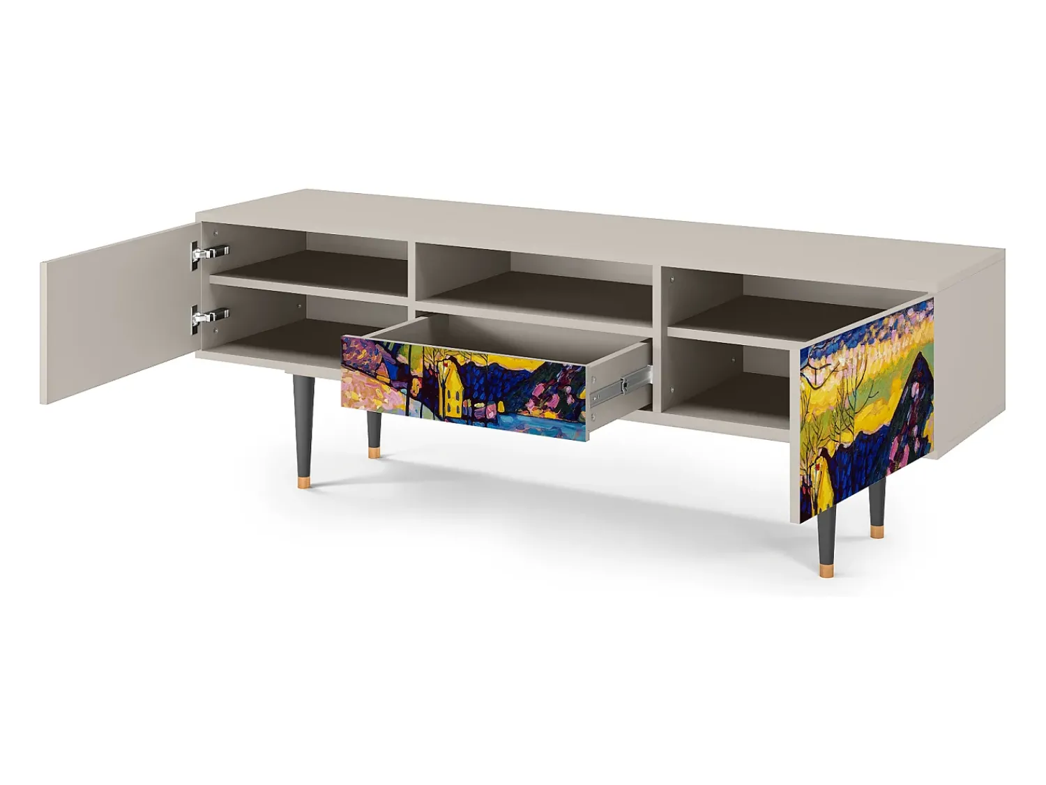 Móvel De Tv* Mueble de TV - 170х59х41 cm - T6 - Winter Landscape, Areia Bege