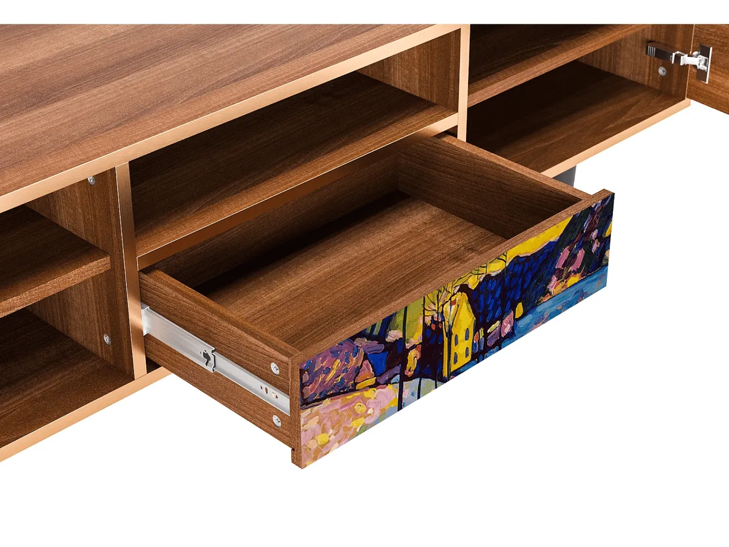 Móvel De Tv* Mueble de TV - 170х59х41 cm - T6 - Winter Landscape, Nogueira Castanho