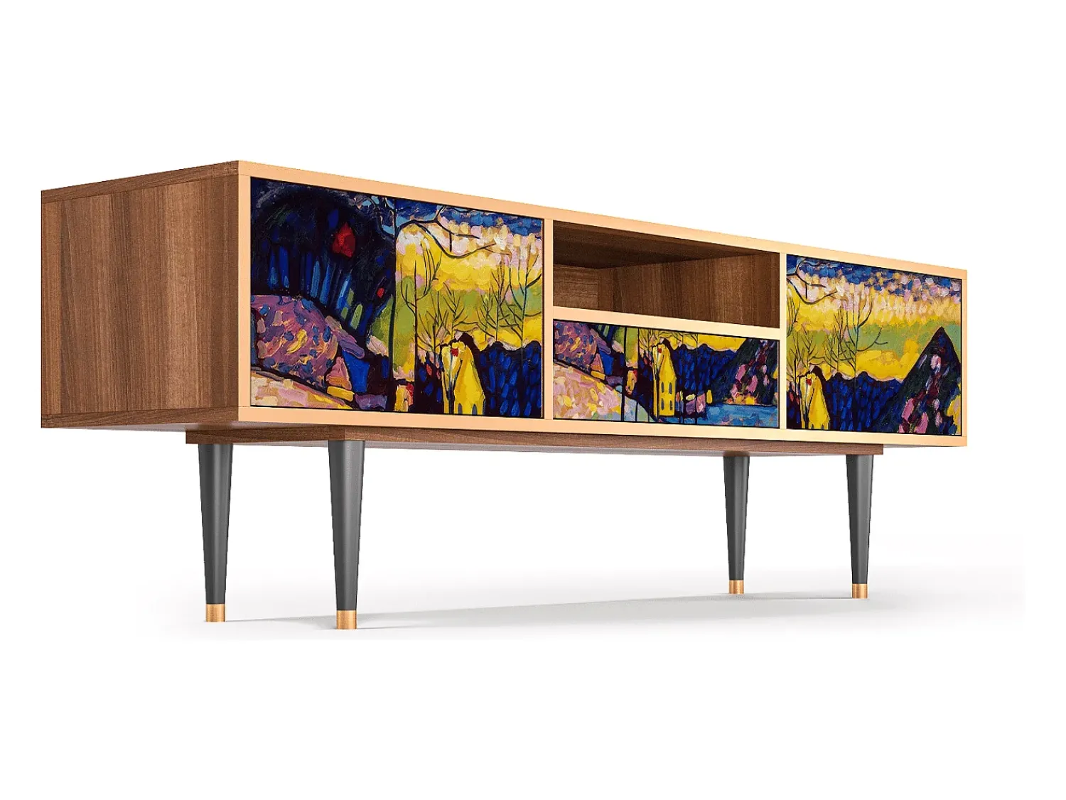 Móvel De Tv* Mueble de TV - 170х59х41 cm - T6 - Winter Landscape, Nogueira Castanho