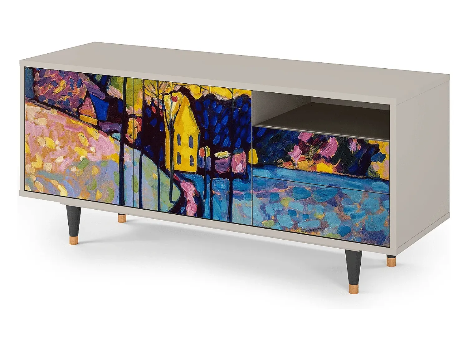 Móvel De Tv* Mueble de TV - 125х56х41 cm - T7 - Winter Landscape, Areia Bege