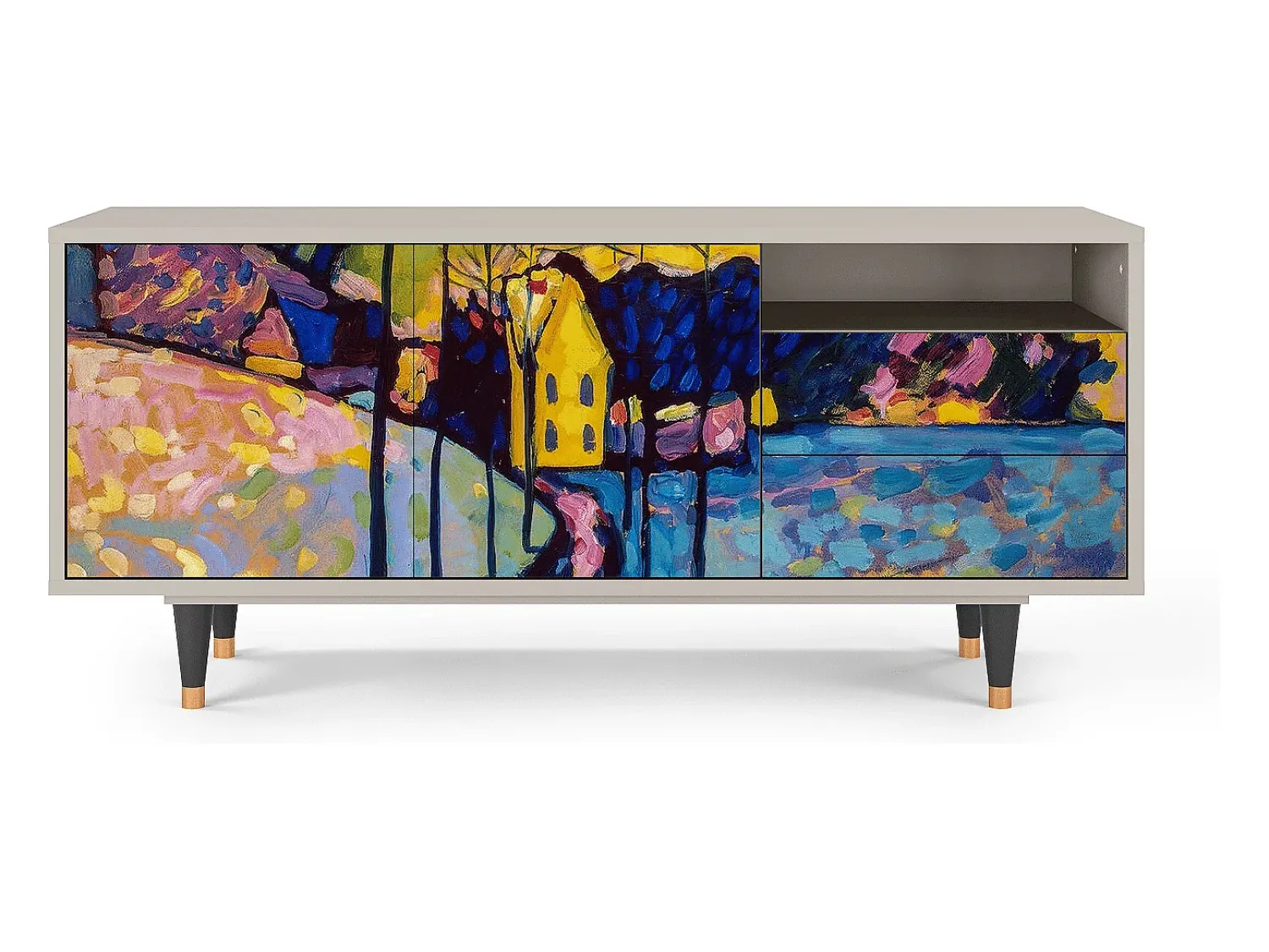 Móvel De Tv* Mueble de TV - 125х56х41 cm - T7 - Winter Landscape, Areia Bege