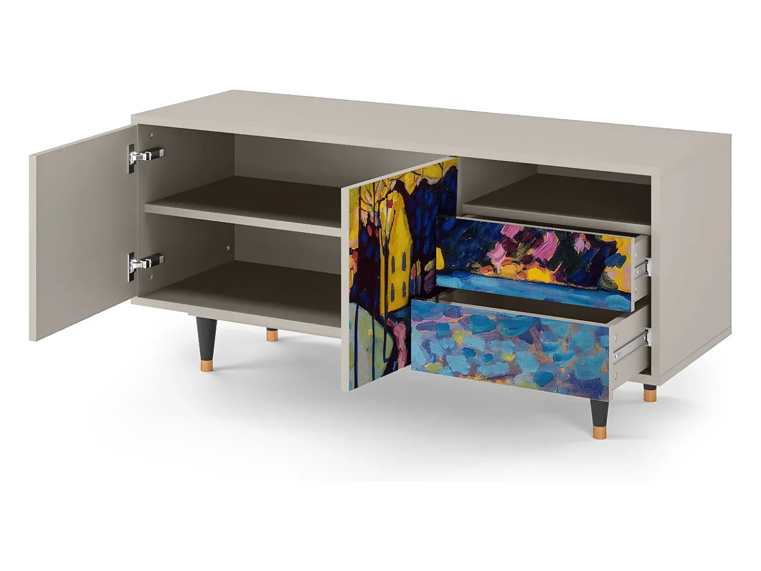 Móvel De Tv* Mueble de TV - 125х56х41 cm - T7 - Winter Landscape, Areia Bege