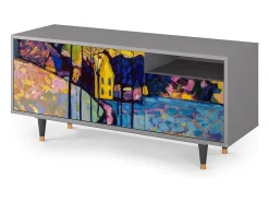New Mueble de TV - 125х56х41 cm - T7 - Winter Landscape, Cinza Cinzento