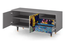 New Mueble de TV - 125х56х41 cm - T7 - Winter Landscape, Cinza Cinzento