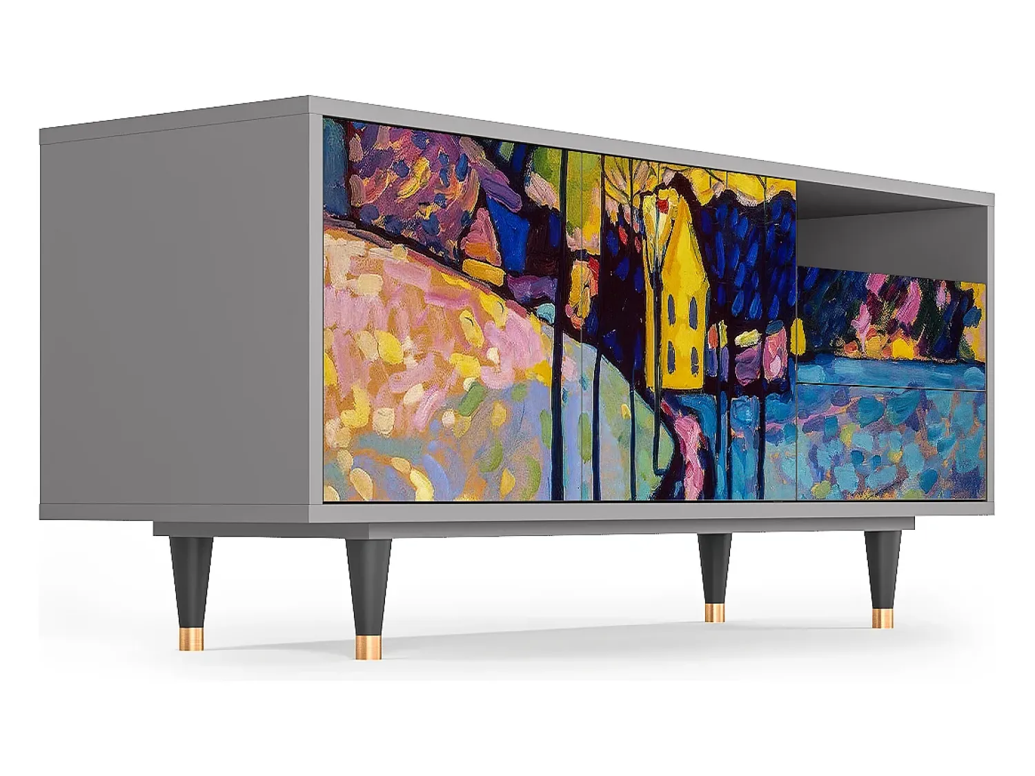 New Mueble de TV - 125х56х41 cm - T7 - Winter Landscape, Cinza Cinzento
