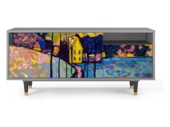 New Mueble de TV - 125х56х41 cm - T7 - Winter Landscape, Cinza Cinzento