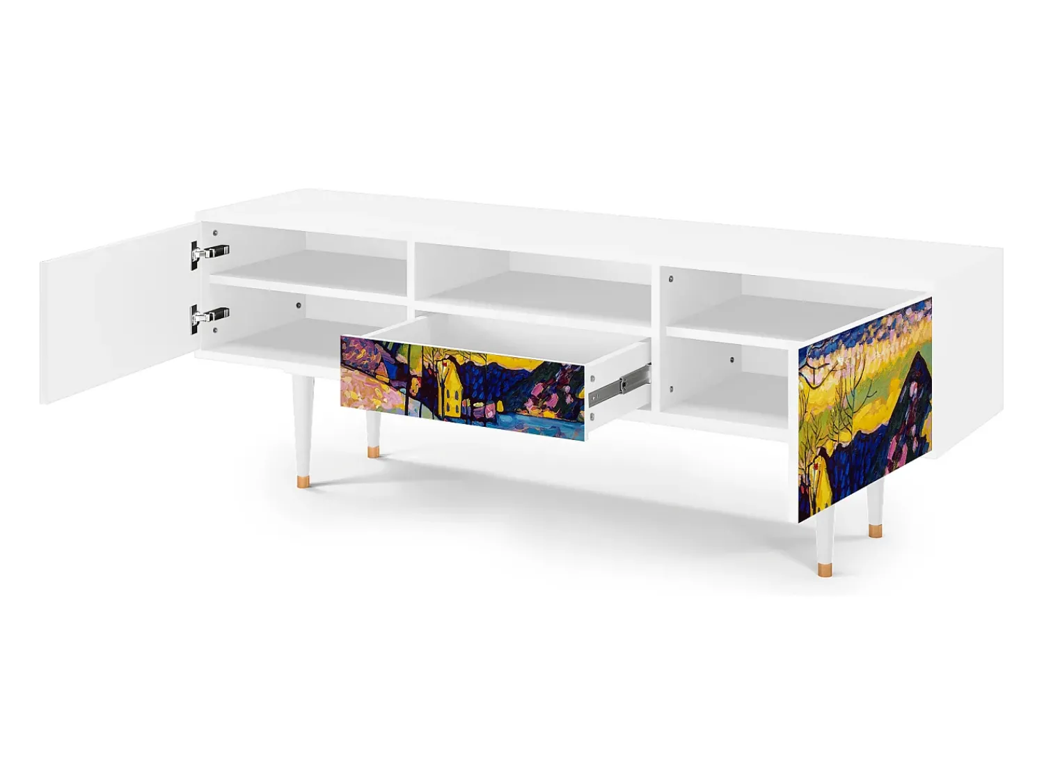 New Mueble de TV - 170х59х41 cm - T6 - Winter Landscape, Branco Bege