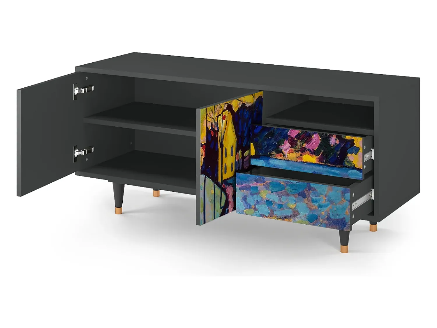 Best Mueble de TV - 125х56х41 cm - T7 - Winter Landscape, Antracite Cinza antracite
