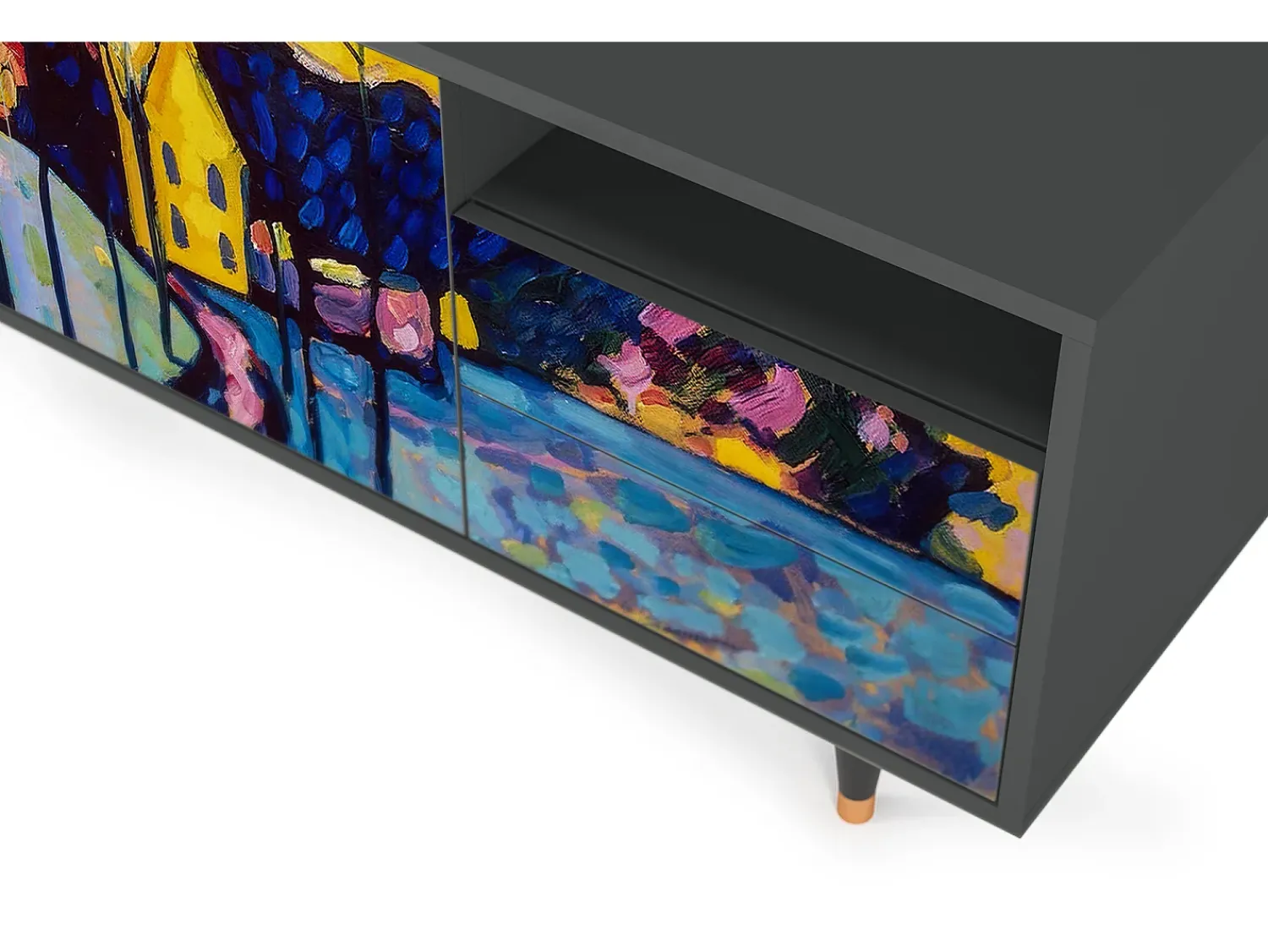 Best Mueble de TV - 125х56х41 cm - T7 - Winter Landscape, Antracite Cinza antracite