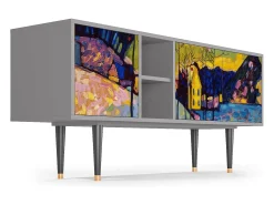 Clearance Mueble de TV - 150х69х41 cm - T5 - Winter Landscape, Cinza Cinzento