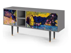 Clearance Mueble de TV - 150х69х41 cm - T5 - Winter Landscape, Cinza Cinzento