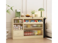 Hot ModernLuxe Móveis de bar、Buffet com mesa dobrável retrátil - grande espaço de arrumação - Natural e Preto Preto / Natural claro