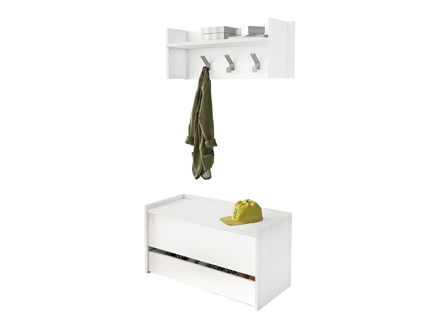 Móvel De Entrada|Dmora Móveis de entrada Brionia, Entrada moderna com cabide, Armário com sapateira, Armário multifuncional, Cm 50x32h182, Branco