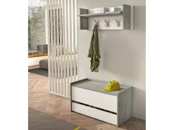 Dmora Móveis de entrada Dap, Entrada moderna com cabide, Armário com sapateira, Armário multifuncional, 50x32h182 cm, Cimento e Branco^ Móvel De Entrada