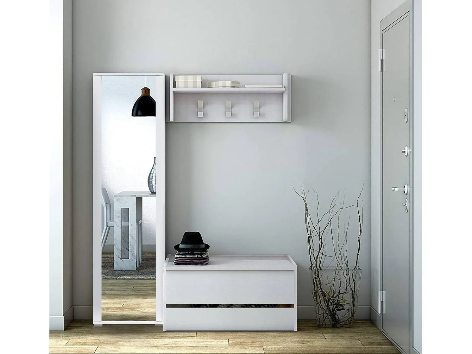 Dmora Móveis de entrada Dap, Entrada moderna com cabide, Armário com sapateira, Armário multifuncional, Cm 50x32h182,^ Móvel De Entrada