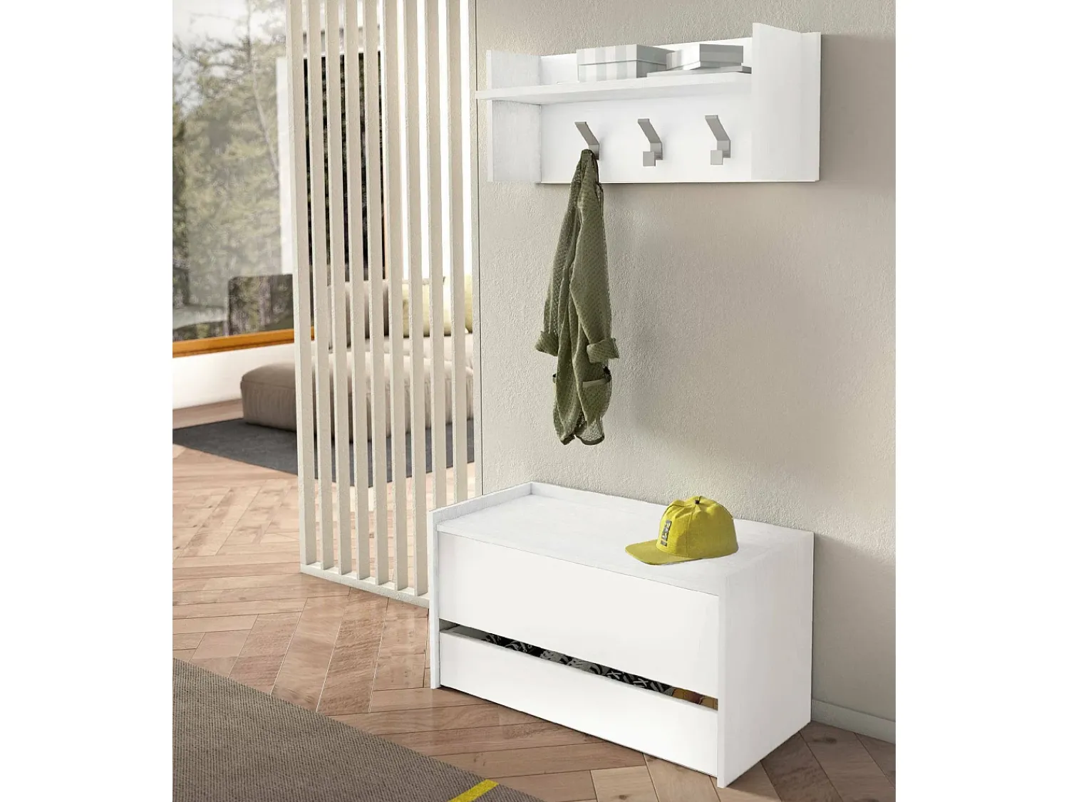 Dmora Móveis de entrada Dap, Entrada moderna com cabide, Armário com sapateira, Armário multifuncional, Cm 50x32h182,^ Móvel De Entrada