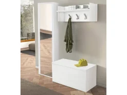 Discount Dmora Móveis de entrada Djohnse, Entrada moderna com cabide, Armário com sapateira, Armário com espelho, Cm 50x32h182, Branco