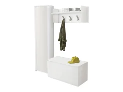 Discount Dmora Móveis de entrada Djohnse, Entrada moderna com cabide, Armário com sapateira, Armário com espelho, Cm 50x32h182, Branco