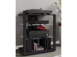 VCM Móveis de madeira Hifi | Armário de rack Prateleira Phono | 2 Pavimentos de vidro | Dimensões: A. 70 x L. 60 x P. 41 cm | Phono Mediaregal - Folas (Preto)^ Móvel De Tv