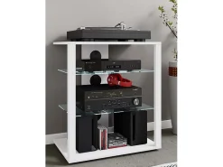 Móvel De Tv*VCM Móveis de madeira Hifi | Armário de rack Prateleira Phono | 2 Pavimentos de vidro | Dimensões: A. 70 x L. 60 x P. 41 cm | Phono Mediaregal - Folas (Branco) Multicor
