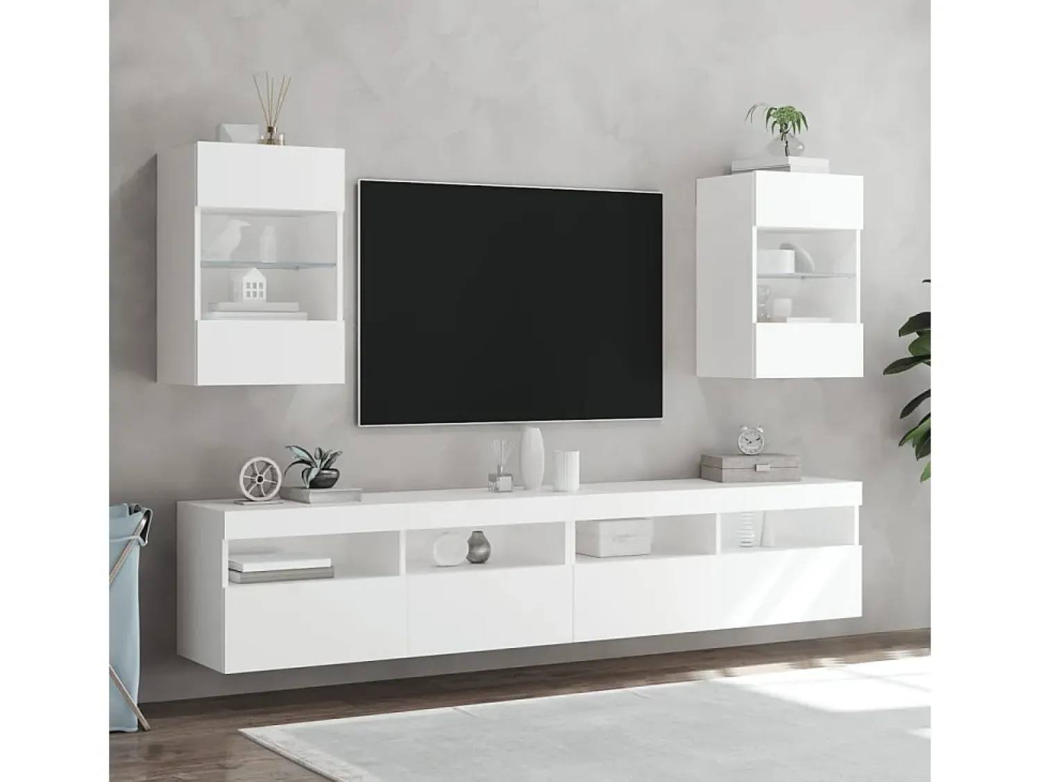 Móvel De Tv| Móveis de parede p/ TV com luzes LED 2 pcs 40x30x60,5 cm PT653906 Branco