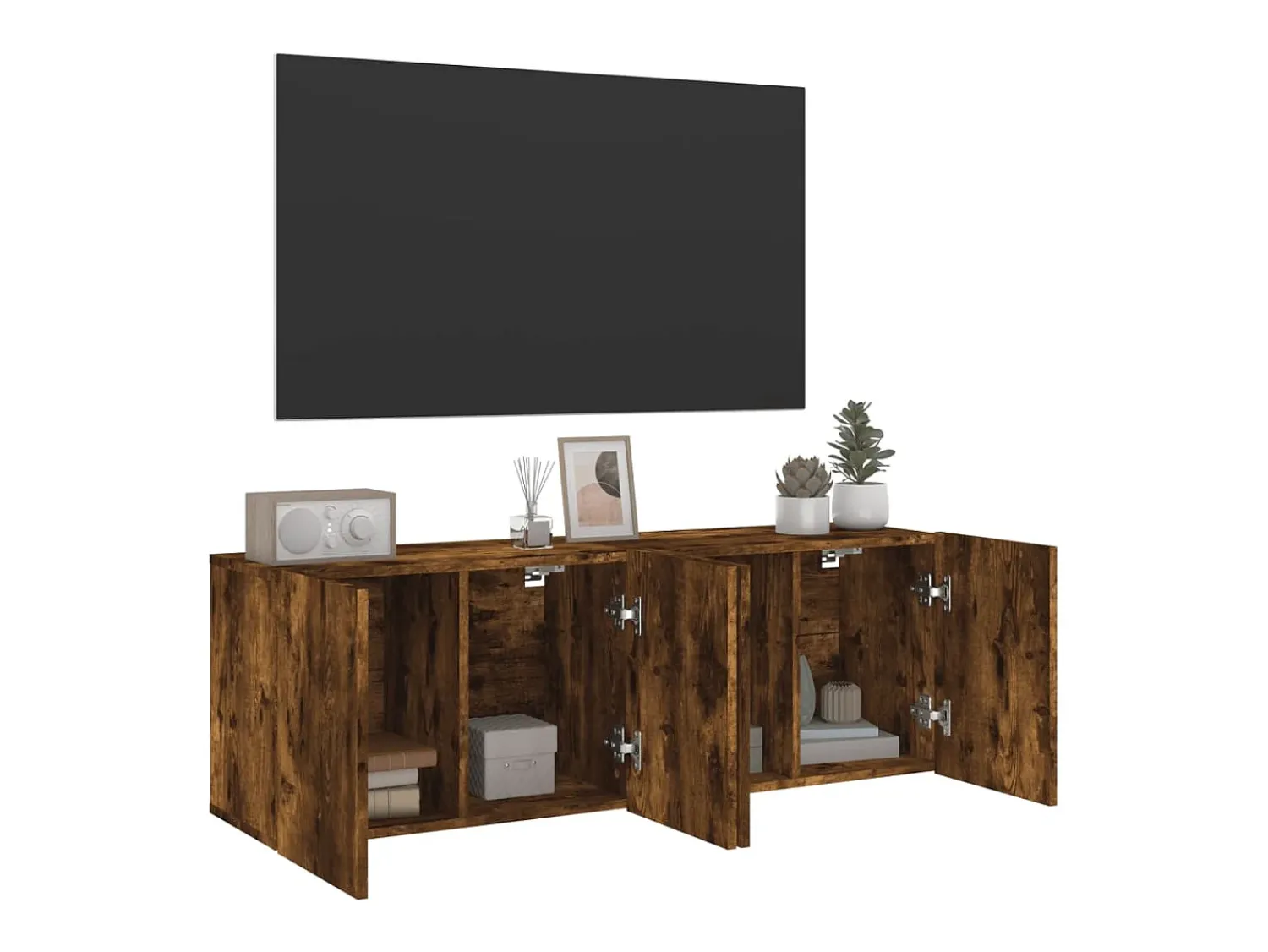 Móvel De Tv* Móveis de parede para TV 2 pcs 60x30x41 cm carvalho fumado PT159477 Castanho