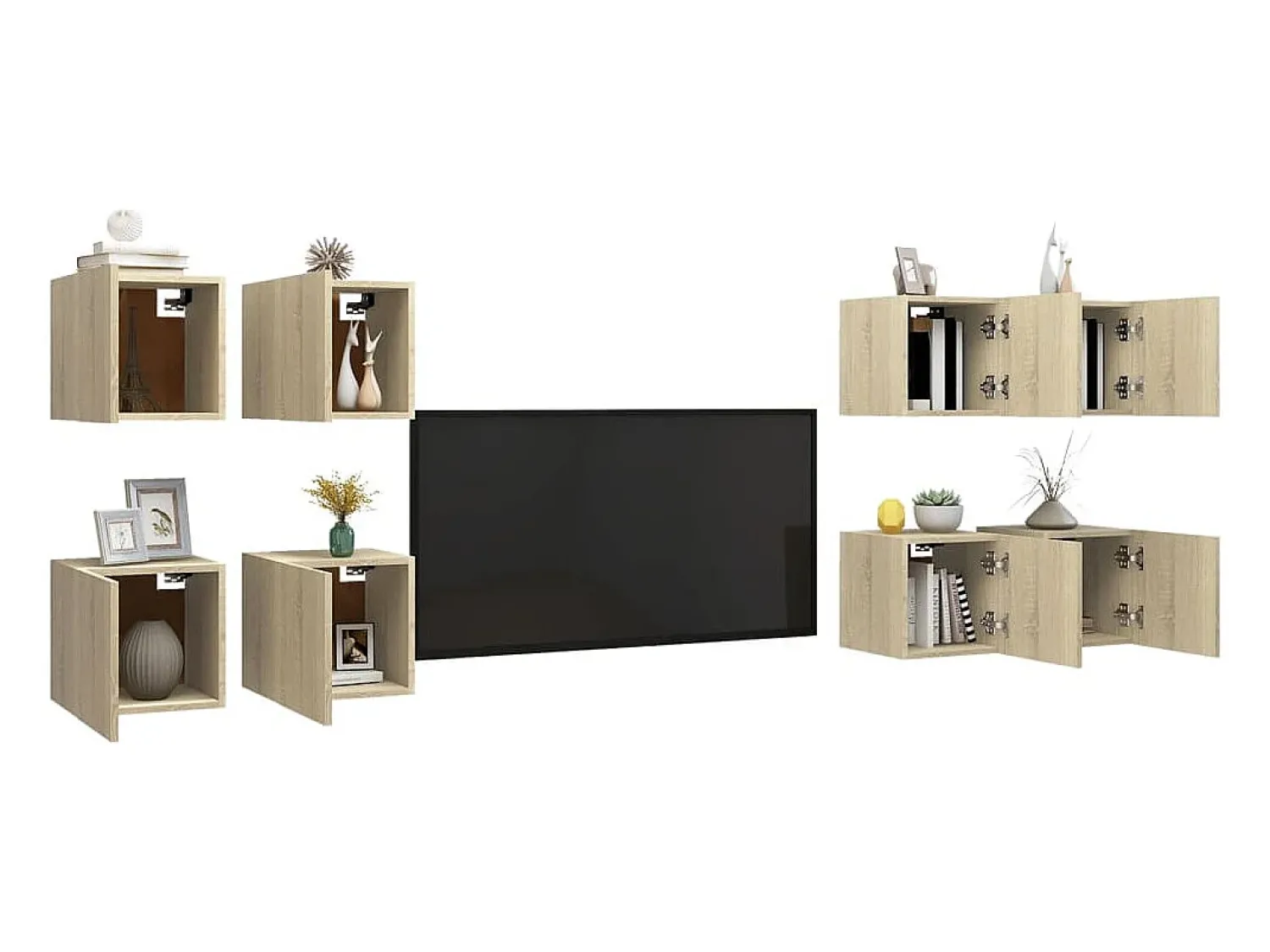 New Móveis de parede para TV 8 pcs 30,5x30x30 cm carvalho sonoma PT674418 Castanho