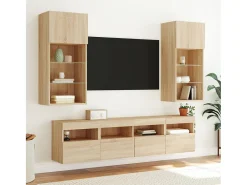 Móvel De Tv| Móveis de parede para TV com luzes LED 2 pcs carvalho sonoma PT116156 Castanho