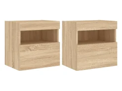 Móvel De Tv| Móveis de parede para TV com luzes LED 2 pcs carvalho sonoma PT116156 Castanho
