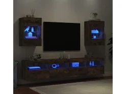Móvel De Tv| Móveis de parede para TV com luzes LED 2 pcs carvalho fumado PT312858 Castanho