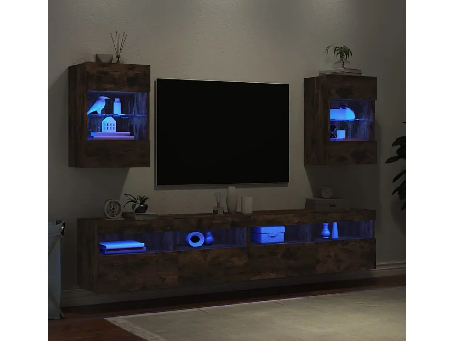 Móvel De Tv| Móveis de parede para TV com luzes LED 2 pcs carvalho fumado PT312858 Castanho