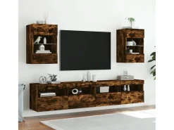 Móvel De Tv| Móveis de parede para TV com luzes LED 2 pcs carvalho fumado PT312858 Castanho