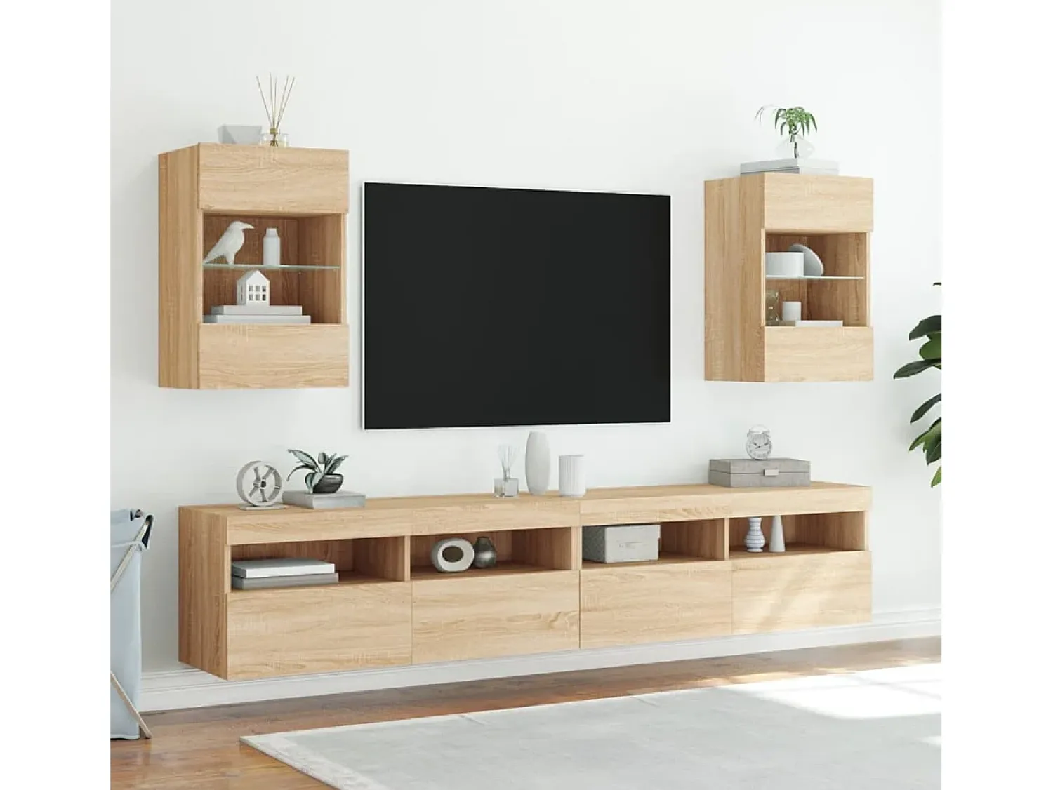 Móvel De Tv* Móveis de parede para TV com luzes LED 2 pcs carvalho sonoma PT730658 Castanho
