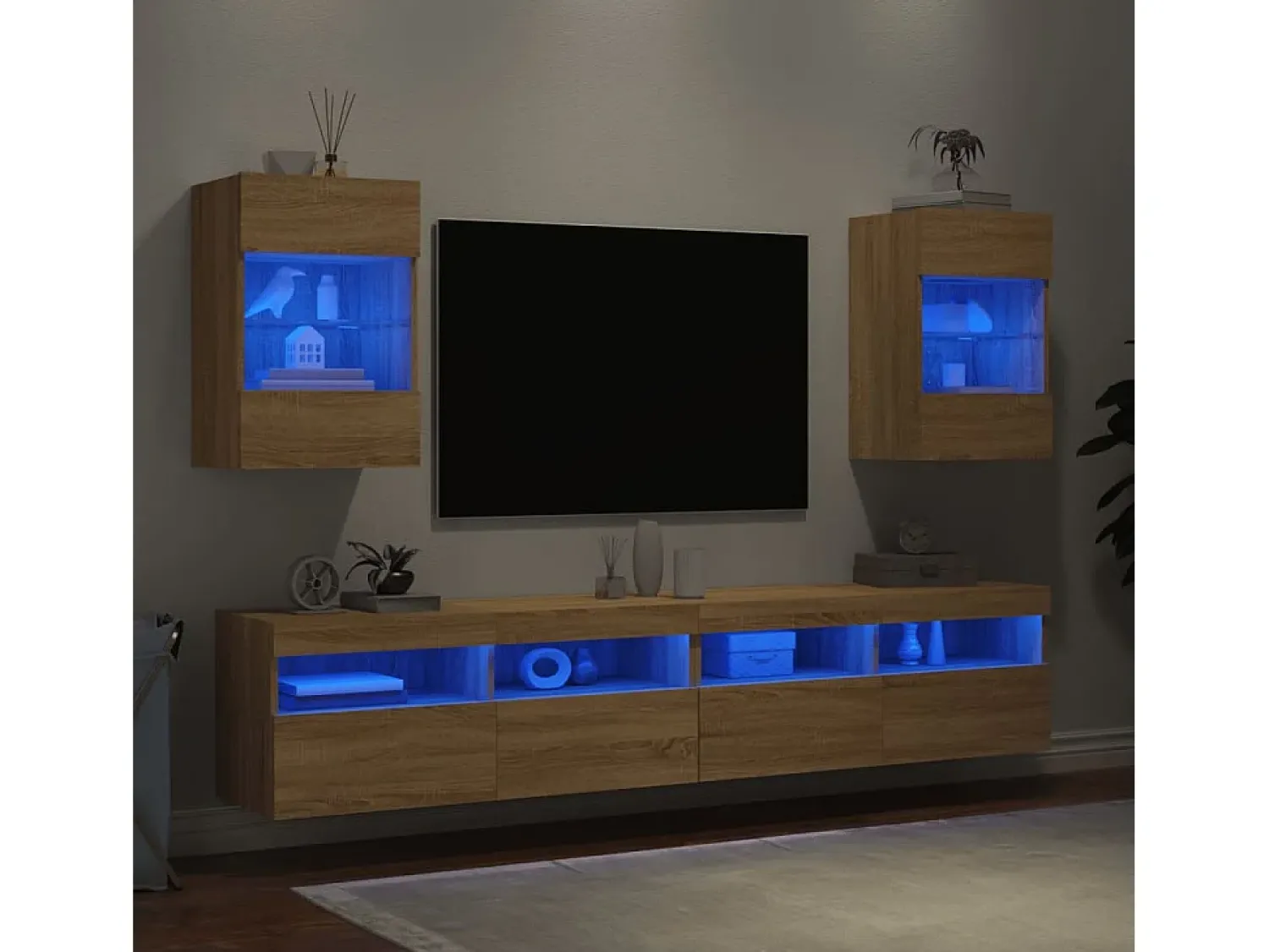 Móvel De Tv* Móveis de parede para TV com luzes LED 2 pcs carvalho sonoma PT730658 Castanho