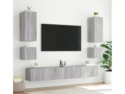 Móveis de parede para TV com luzes LED 2 pcs sonoma PT710369^ Móvel De Tv