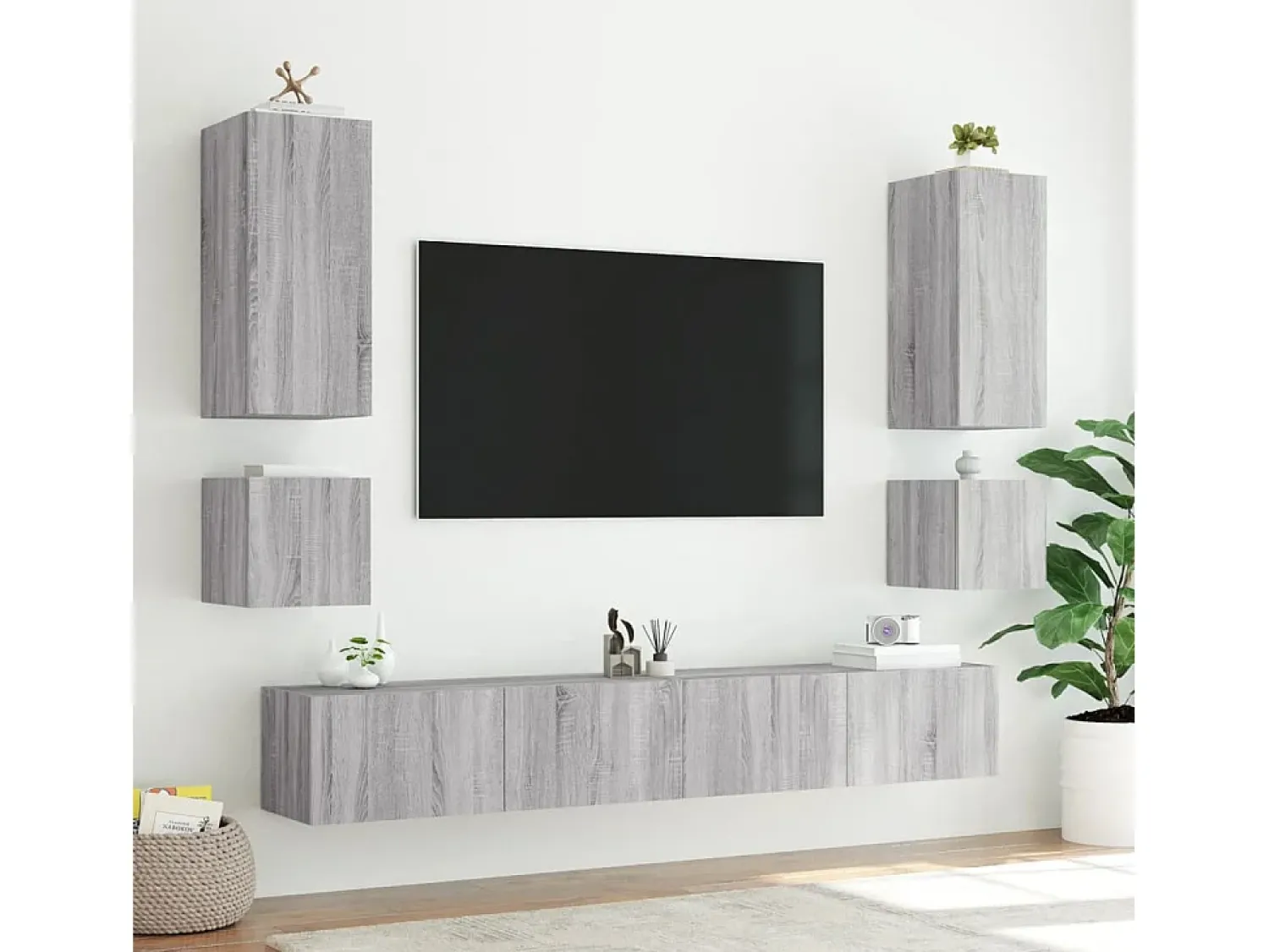Móveis de parede para TV com luzes LED 2 pcs sonoma PT710369^ Móvel De Tv