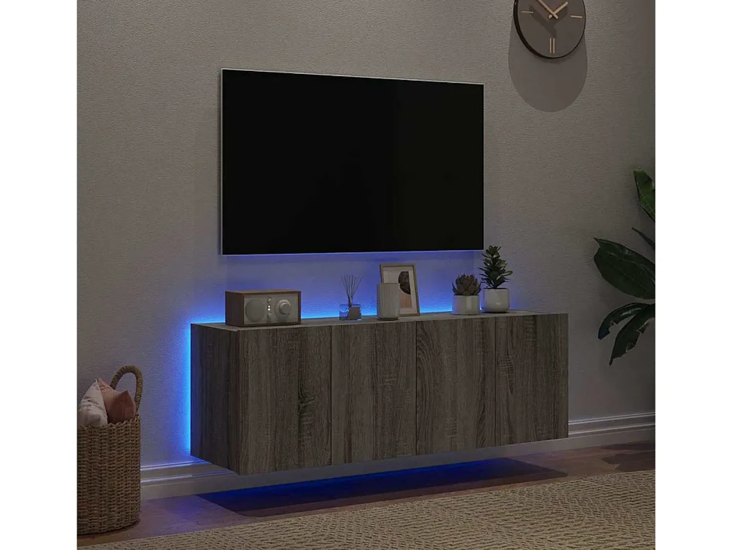 Móvel De Tv*vidaxl Móveis de parede para TV com luzes LED 2 pcs sonoma Cinzento
