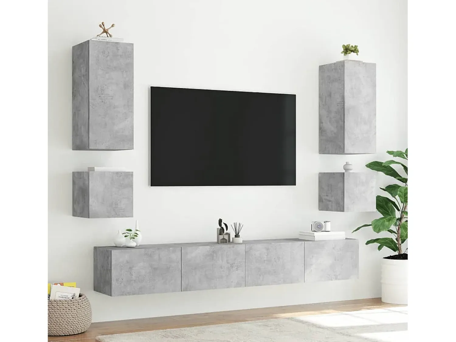 Móvel De Tv* Móveis de parede para TV com luzes LED 2 pcs cimento PT379643 Cinzento