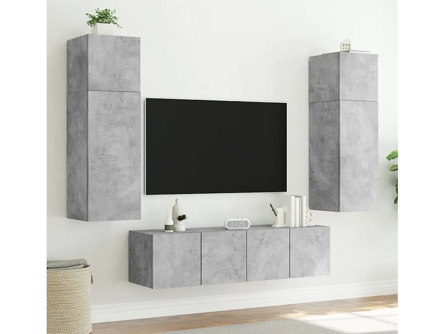 Móvel De Tv* Móveis de parede para TV com luzes LED 2 pcs cimento PT861703 Cinzento