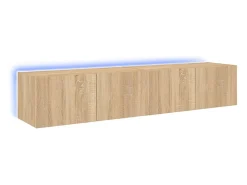 Móveis de parede para TV com luzes LED 2 pcs carvalho sonoma PT429117^ Móvel De Tv