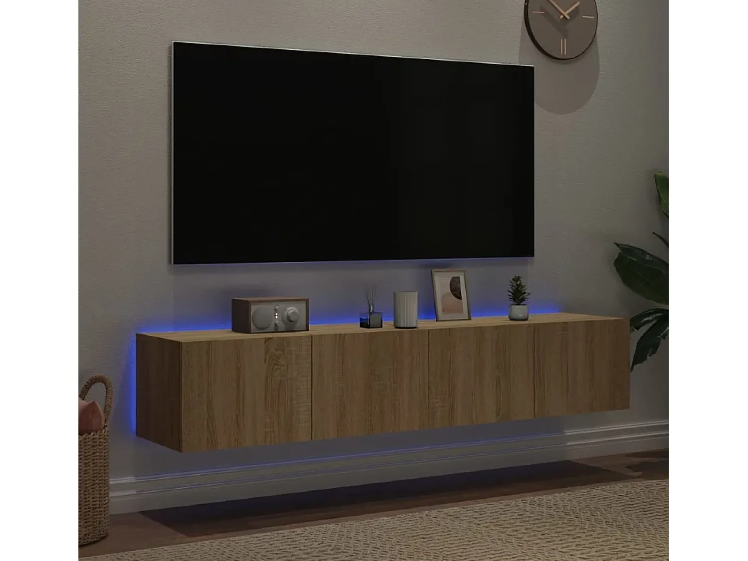 Móveis de parede para TV com luzes LED 2 pcs carvalho sonoma PT429117^ Móvel De Tv