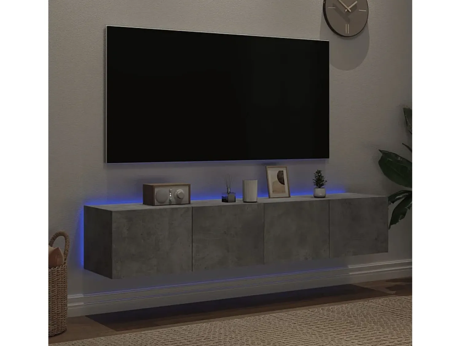 Hot Móveis de parede para TV com luzes LED 2 pcs cimento PT185267 Cinzento
