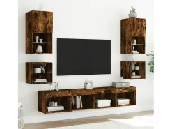Best vidaxl Móveis de parede para TV com luzes LED 2 pcs carvalho fumado Natural escuro