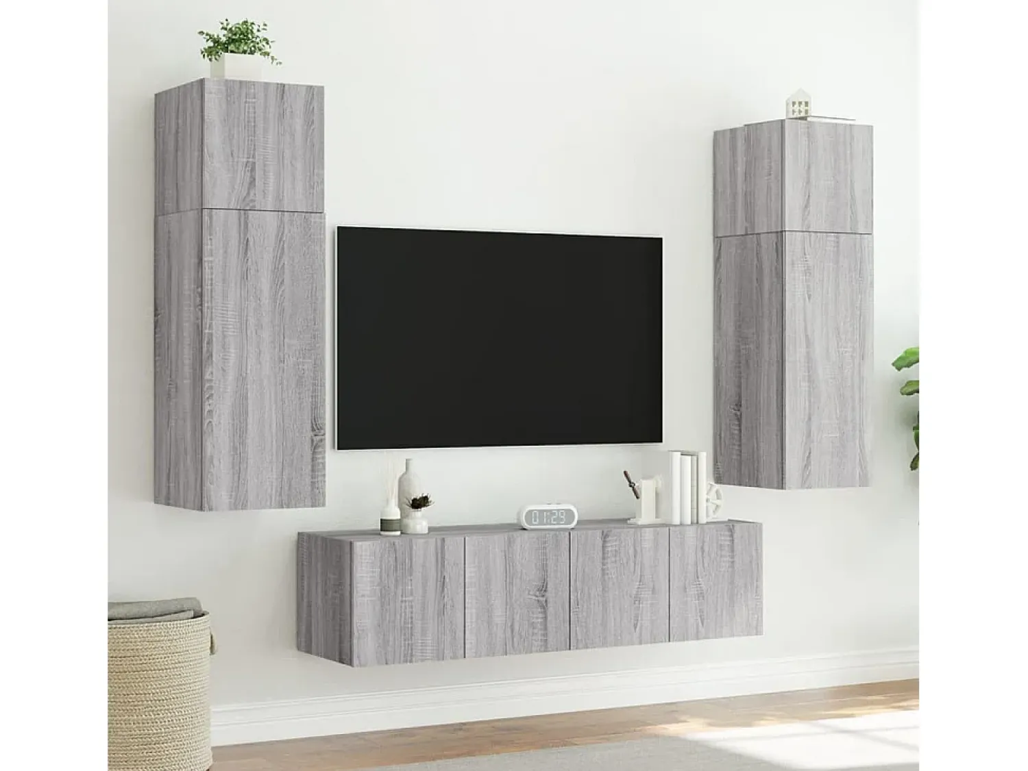 Online Móveis de parede para TV com luzes LED 2 pcs sonoma PT262271 Cinzento
