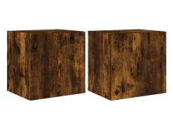 Móvel De Tv* Móveis de parede para TV com luzes LED 2 pcs carvalho fumado PT108206 Castanho
