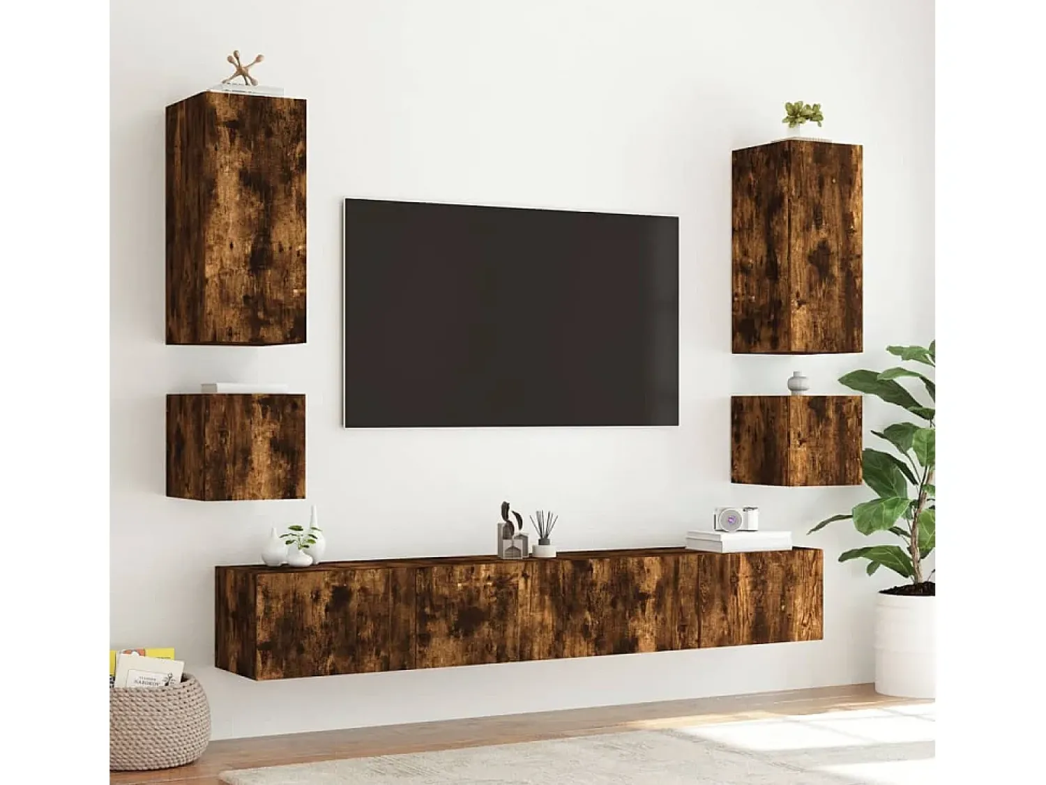 Móvel De Tv* Móveis de parede para TV com luzes LED 2 pcs carvalho fumado PT108206 Castanho