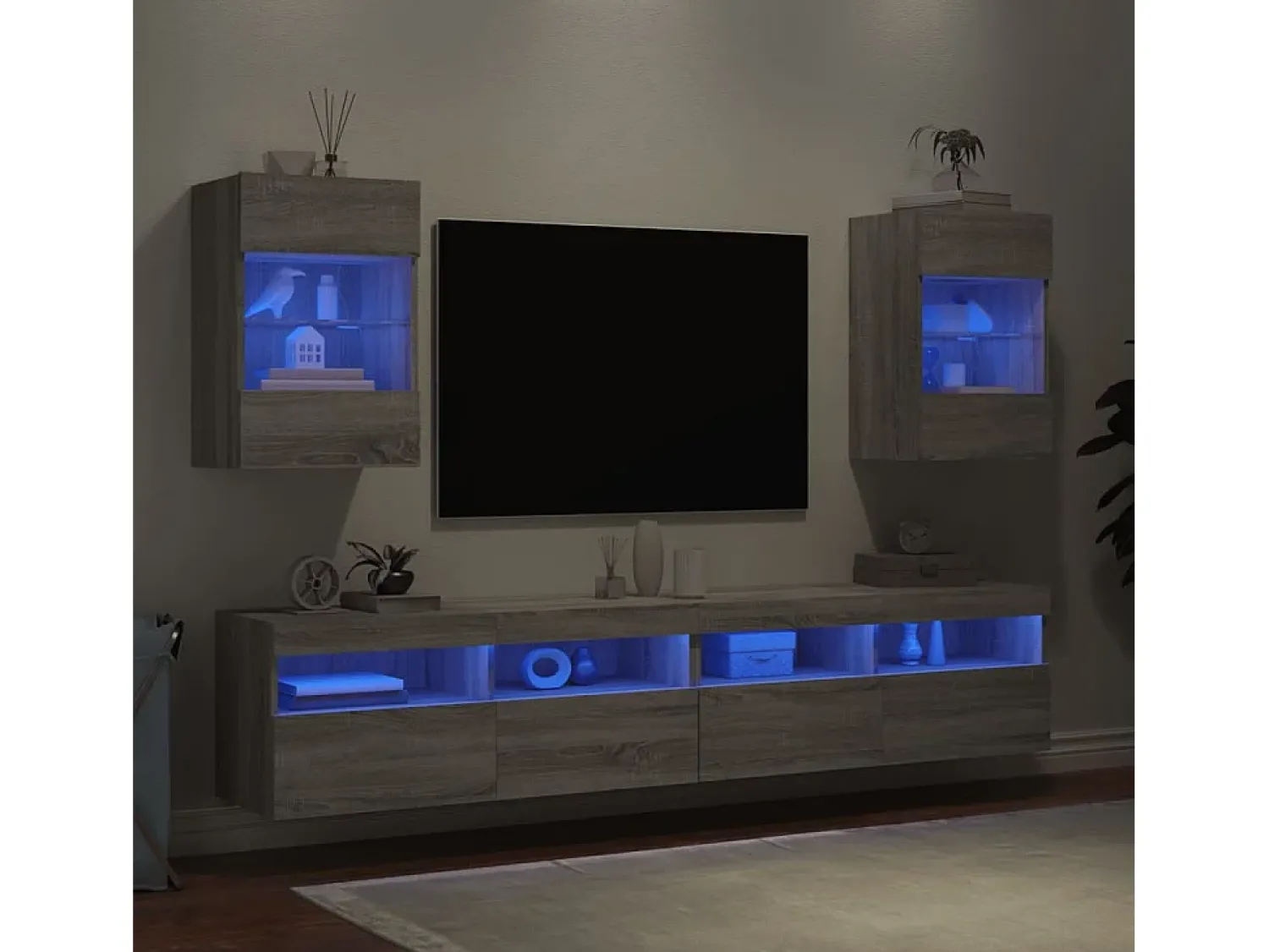 Móvel De Tv* Móveis de parede para TV com luzes LED 2 pcs sonoma PT702691 Cinzento